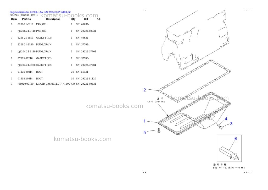Komatsu 6d95l-1aa s/n 29222-up Parts catalog cover Page 9 Komatsu 6d95l-1aa s/n 29222-up Parts catalog cover Page 9