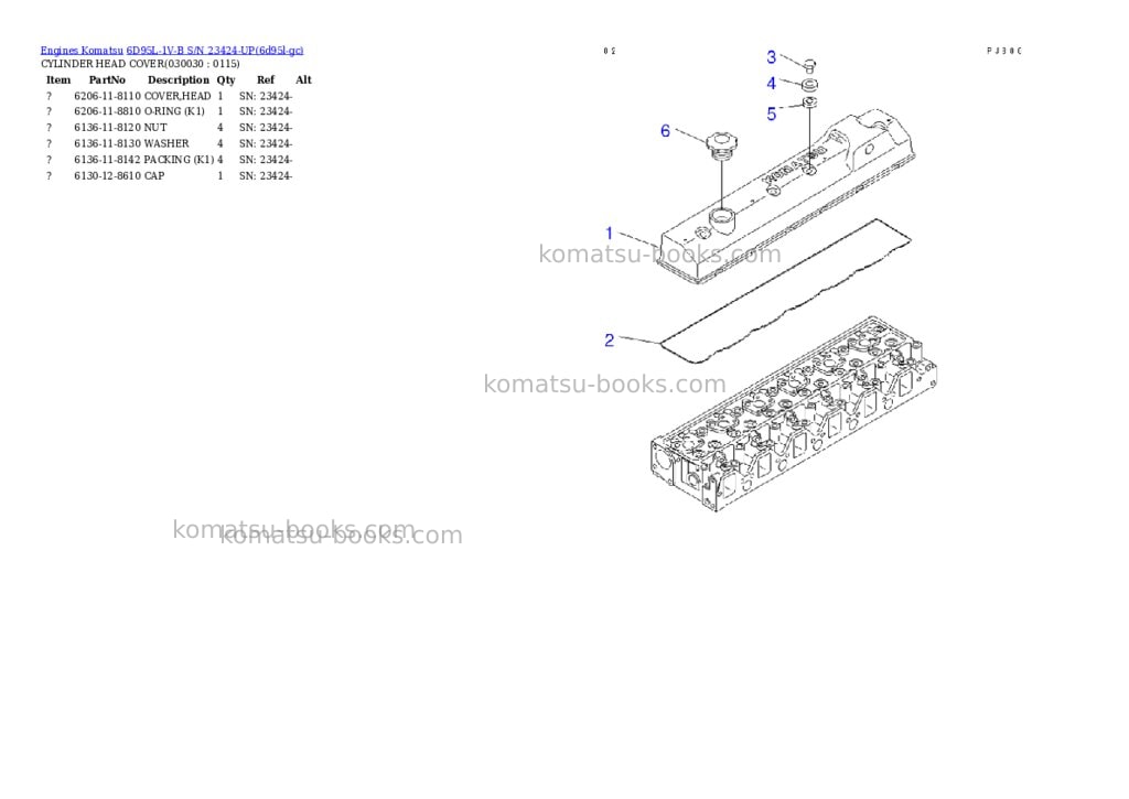 Komatsu 6D95L-1V-B S/N 23424-UP Parts catalog cover Page 2 Komatsu 6D95L-1V-B S/N 23424-UP Parts catalog cover Page 2