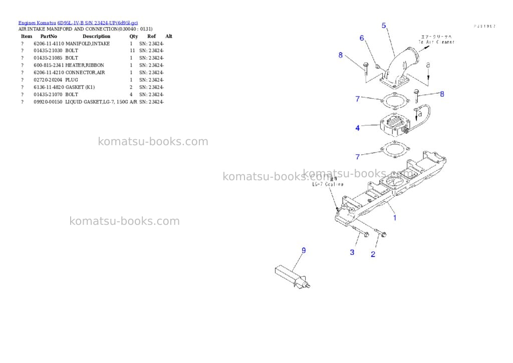 Komatsu 6D95L-1V-B S/N 23424-UP Parts catalog cover Page 3 Komatsu 6D95L-1V-B S/N 23424-UP Parts catalog cover Page 3