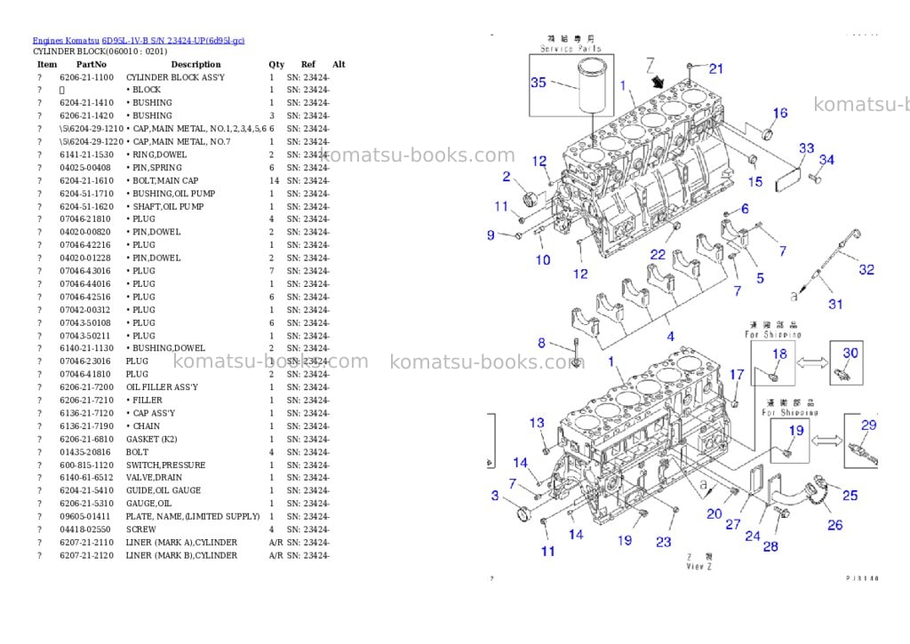 Komatsu 6D95L-1V-B S/N 23424-UP Parts catalog cover Page 6 Komatsu 6D95L-1V-B S/N 23424-UP Parts catalog cover Page 6