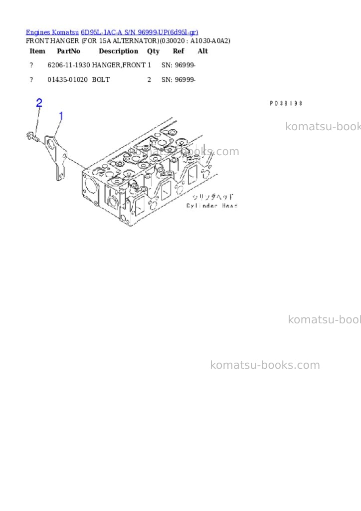 Komatsu 6D95L-1AC-A S/N 96999-UP Parts catalog cover