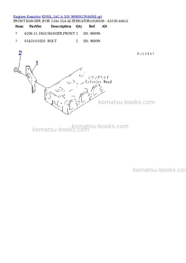 Komatsu 6D95L-1AC-A S/N 96999-UP Parts catalog cover Page 2