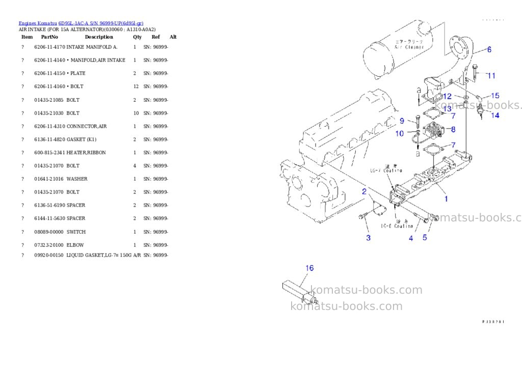 Komatsu 6D95L-1AC-A S/N 96999-UP Parts catalog cover Page 5