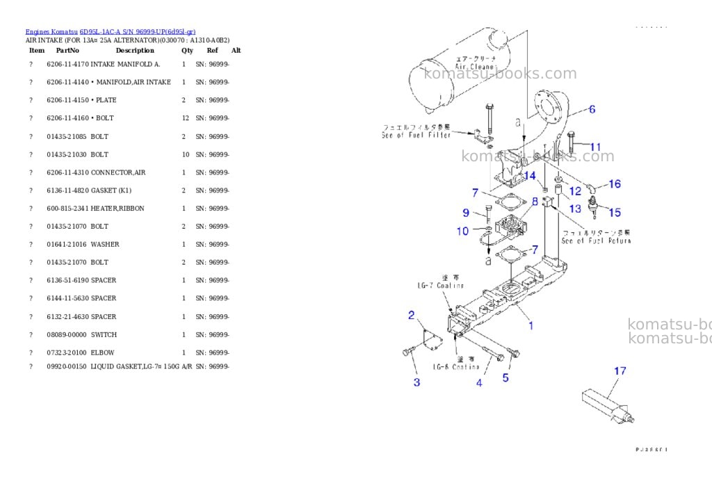 Komatsu 6D95L-1AC-A S/N 96999-UP Parts catalog cover Page 6