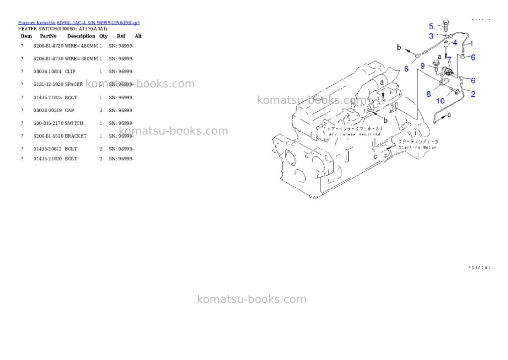 Komatsu 6D95L-1AC-A S/N 96999-UP Parts catalog cover Page 7