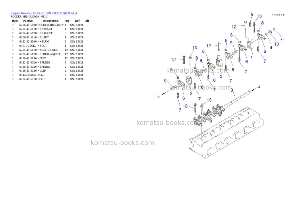 Komatsu 6D95L-1U S/N 23421-UP Parts catalog cover