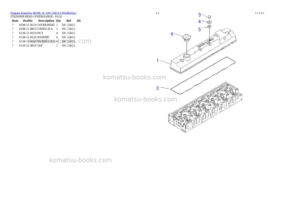 Komatsu 6D95L-1U S/N 23421-UP Parts catalog cover Page 2