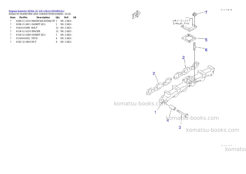 Komatsu 6D95L-1U S/N 23421-UP Parts catalog cover Page 5