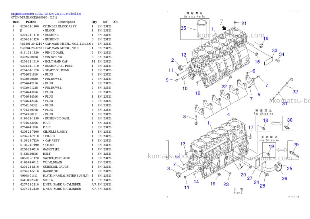 Komatsu 6D95L-1U S/N 23421-UP Parts catalog cover Page 6
