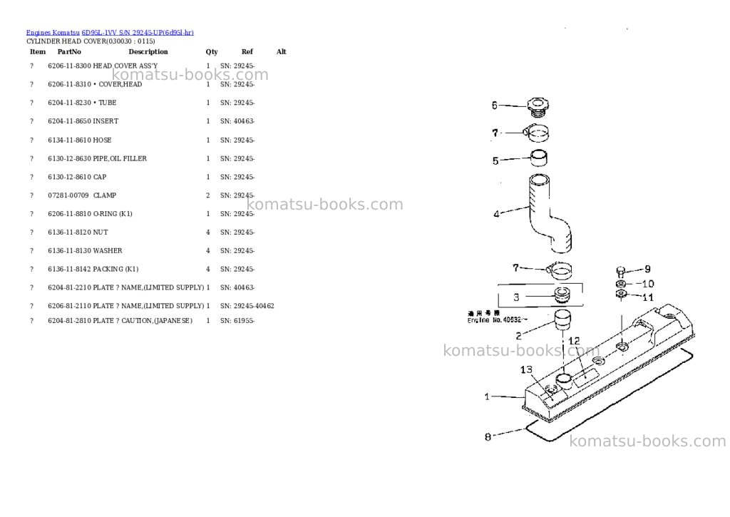 Komatsu 6D95L-1VV S/N 29245-UP Parts catalog cover Page 2 Komatsu 6D95L-1VV S/N 29245-UP Parts catalog cover Page 2