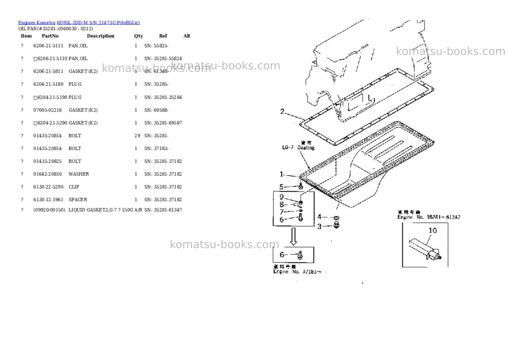 Komatsu 6d95l-1dd-m s/n 21473-up Parts catalog cover Page 10 Komatsu 6d95l-1dd-m s/n 21473-up Parts catalog cover Page 10