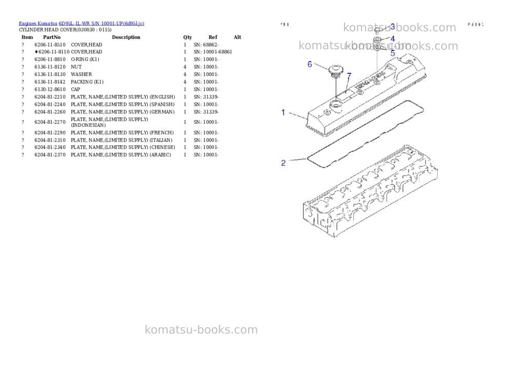 Komatsu 6d95l-1l-wr s/n 10001-up Parts catalog cover Page 2