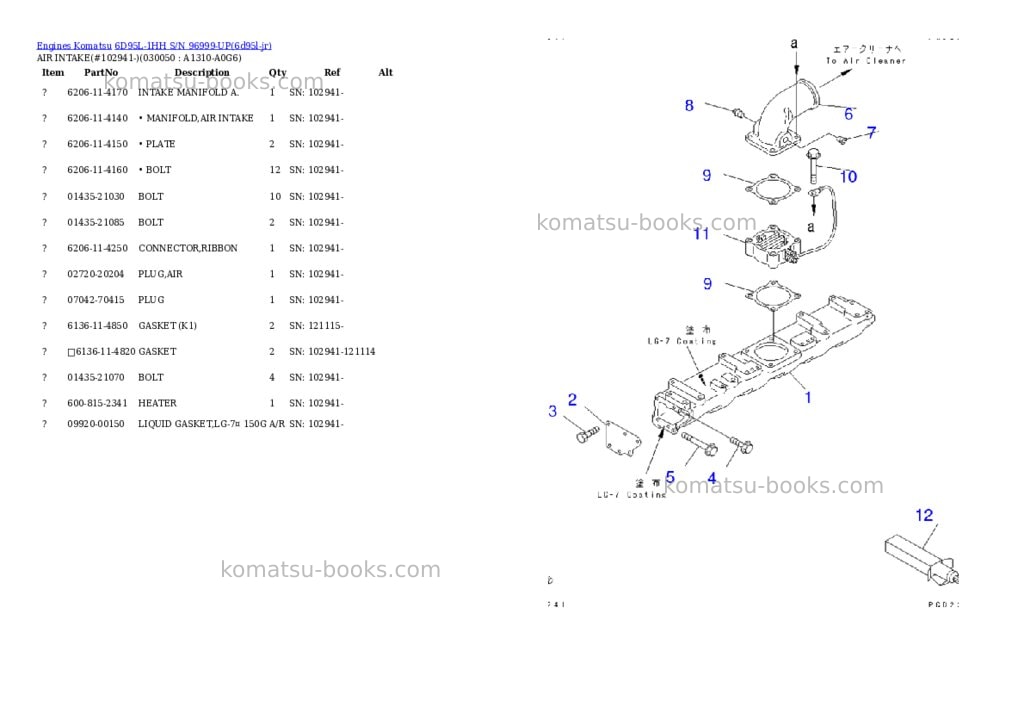 Komatsu 6d95l-1hh s/n 96999-up Parts catalog cover Page 4