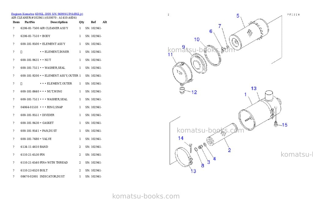 Komatsu 6d95l-1hh s/n 96999-up Parts catalog cover Page 6
