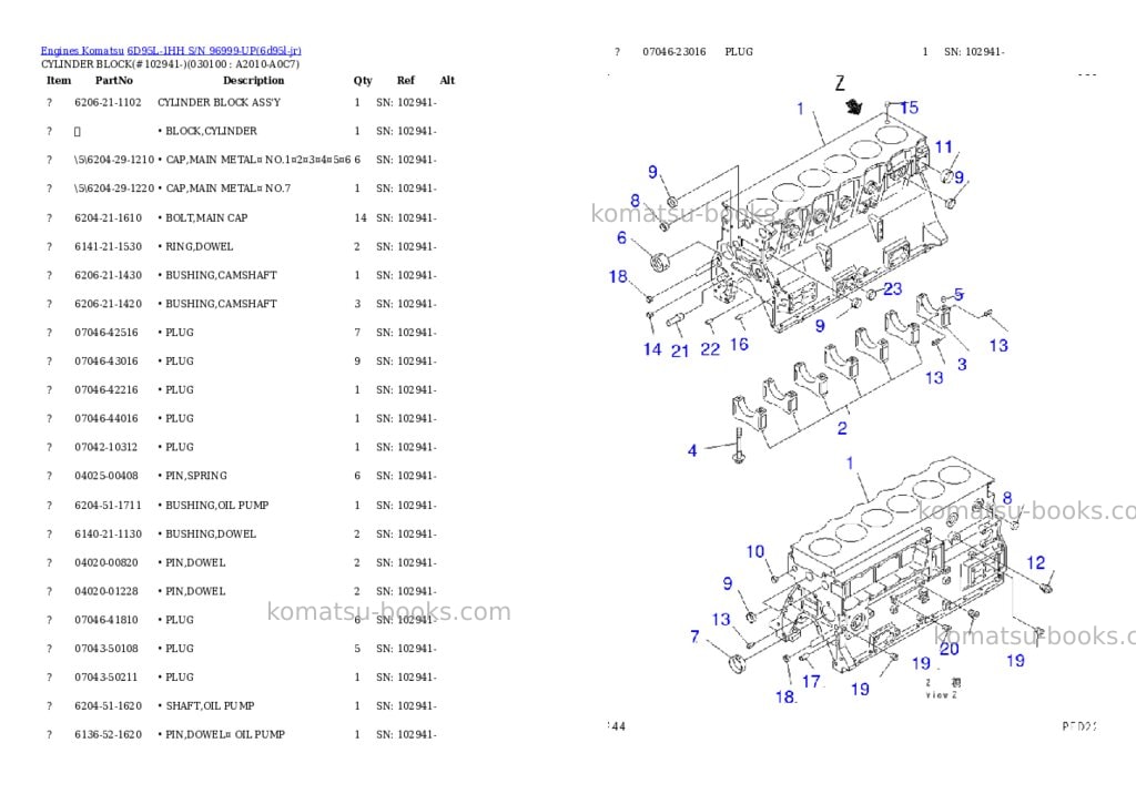 Komatsu 6d95l-1hh s/n 96999-up Parts catalog cover Page 9