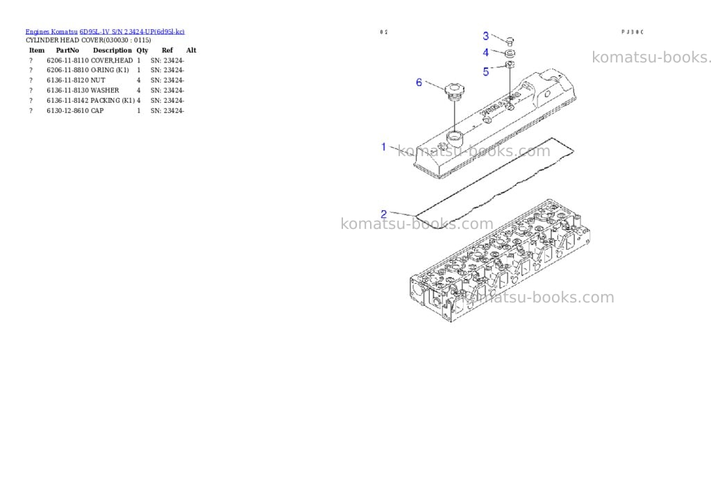 Komatsu 6d95l-1v s/n 23424-up Parts catalog cover Page 2 Komatsu 6d95l-1v s/n 23424-up Parts catalog cover Page 2