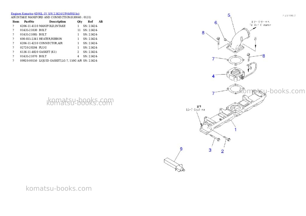 Komatsu 6d95l-1v s/n 23424-up Parts catalog cover Page 3 Komatsu 6d95l-1v s/n 23424-up Parts catalog cover Page 3