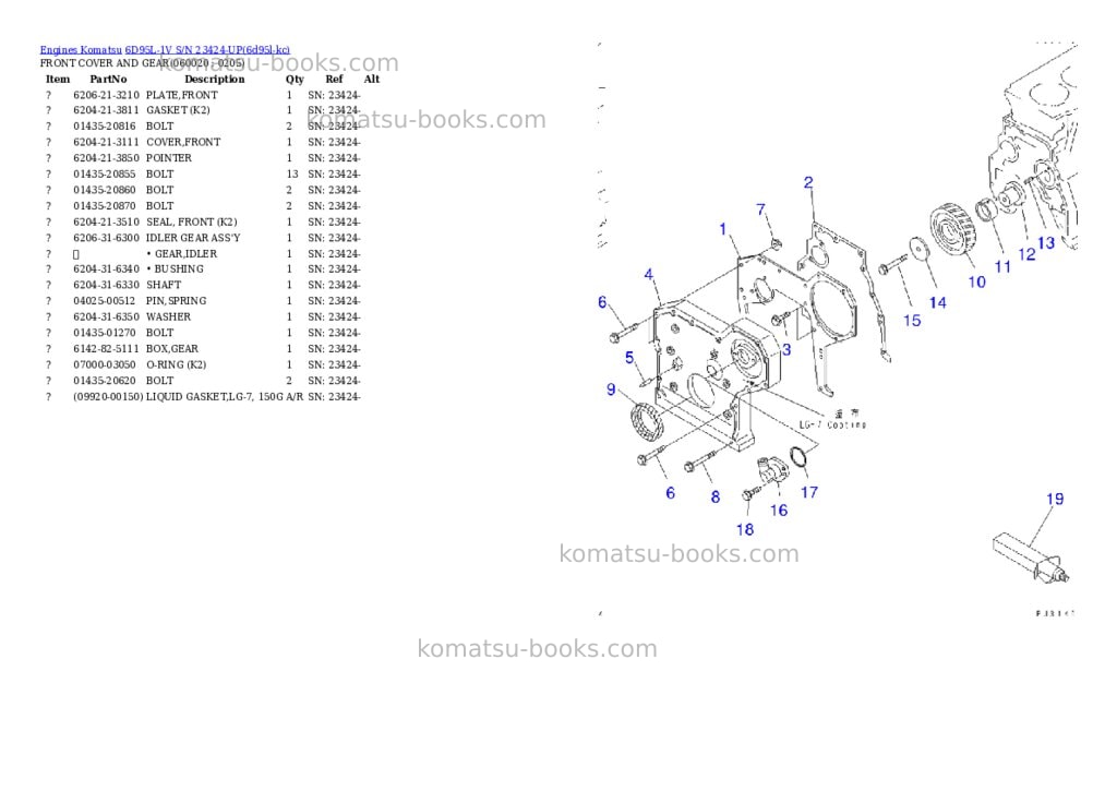 Komatsu 6d95l-1v s/n 23424-up Parts catalog cover Page 7 Komatsu 6d95l-1v s/n 23424-up Parts catalog cover Page 7
