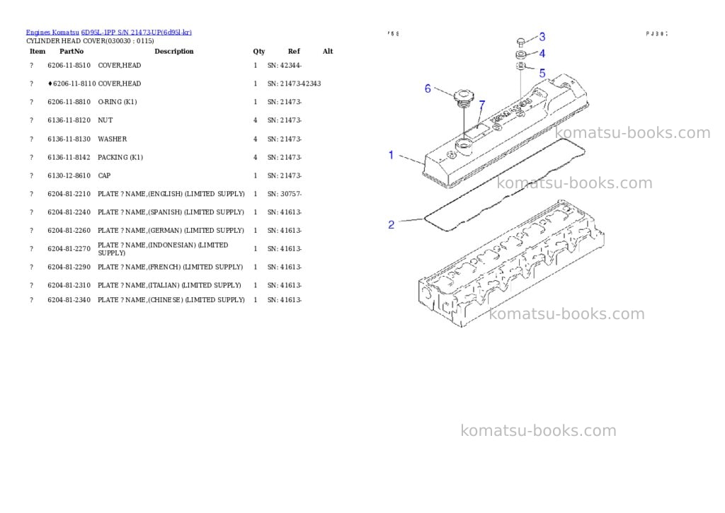 Komatsu 6d95l-1pp s/n 21473-up Parts catalog cover Page 2 Komatsu 6d95l-1pp s/n 21473-up Parts catalog cover Page 2