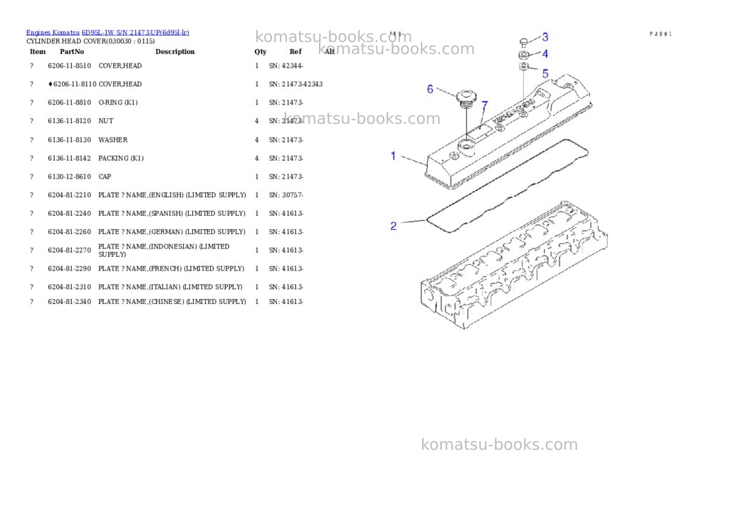 Komatsu 6d95l-1w s/n 21473-up Parts catalog cover Page 2 Komatsu 6d95l-1w s/n 21473-up Parts catalog cover Page 2