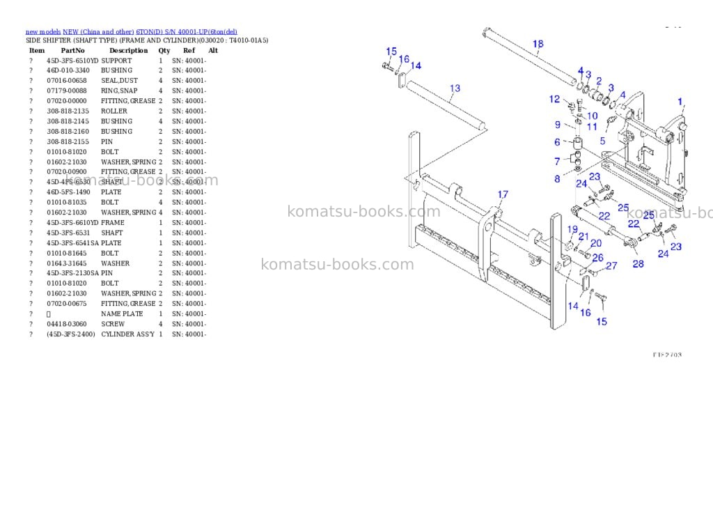 Komatsu 6tond s/n 40001-up Parts catalog cover