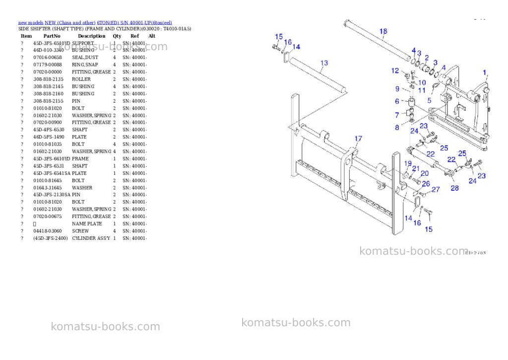 Komatsu 6toned s/n 40001-up Parts catalog cover