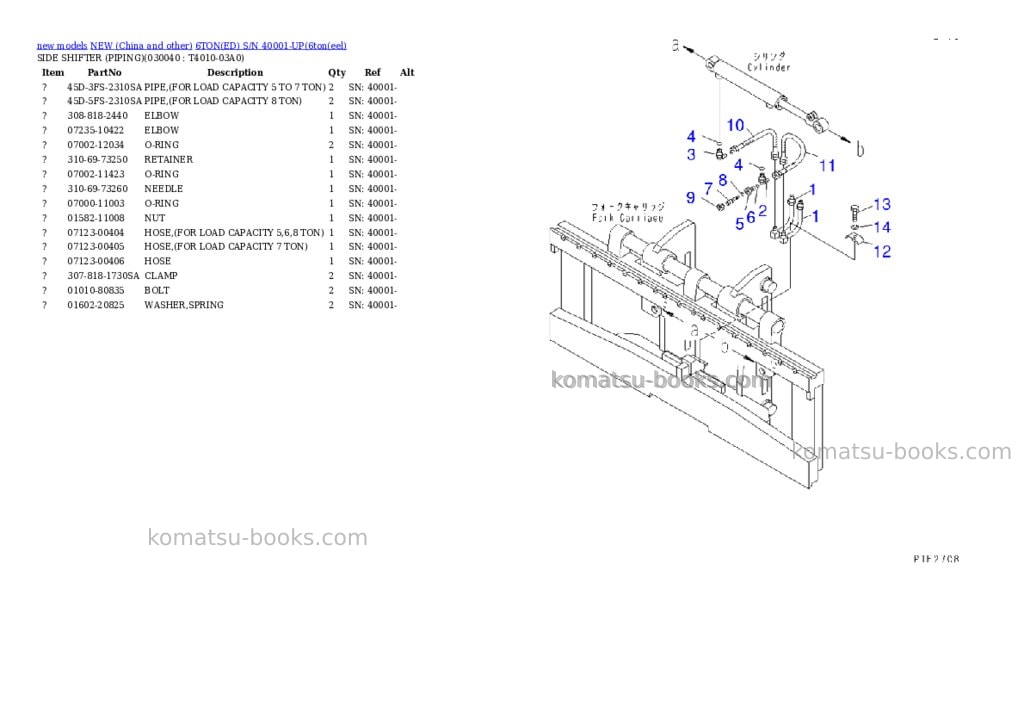 Komatsu 6toned s/n 40001-up Parts catalog cover Page 3