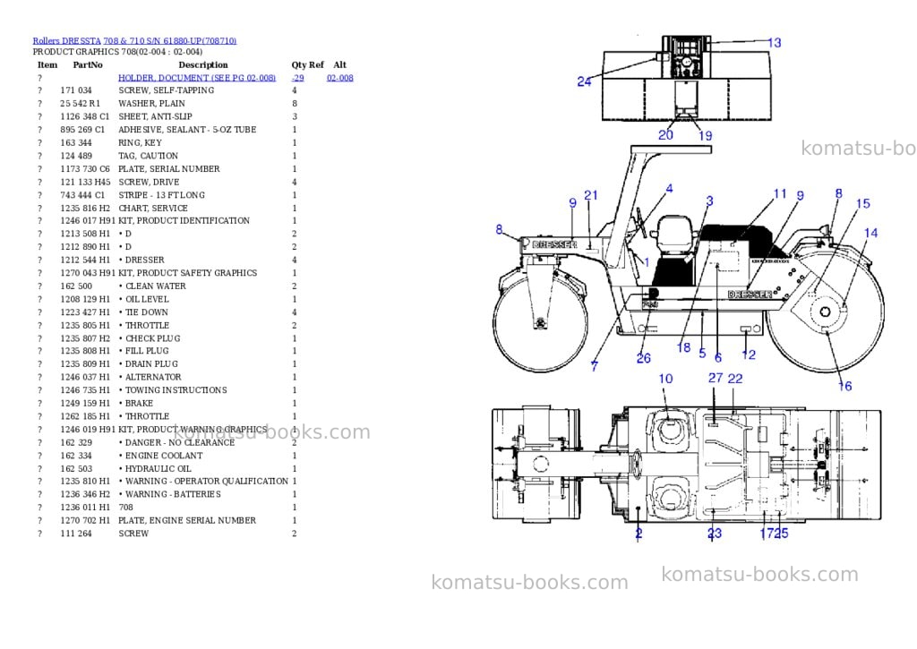 Komatsu 708 & 710 s/n 61880-up Parts catalog cover Komatsu 708 & 710 s/n 61880-up Parts catalog cover