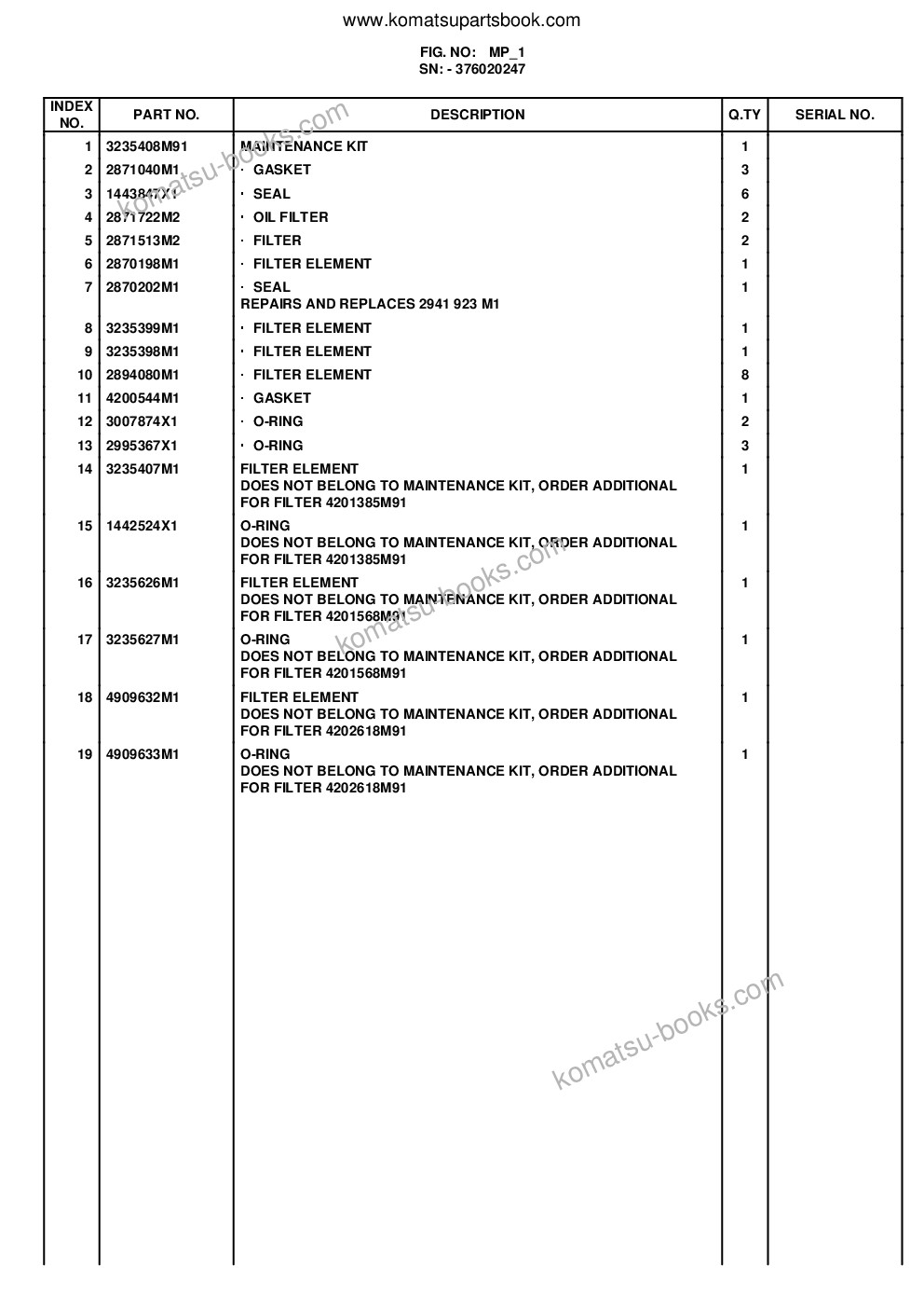 Komatsu 70e s/n 376020001 - up Ersatzteilkatalog Titelseite Seite 6