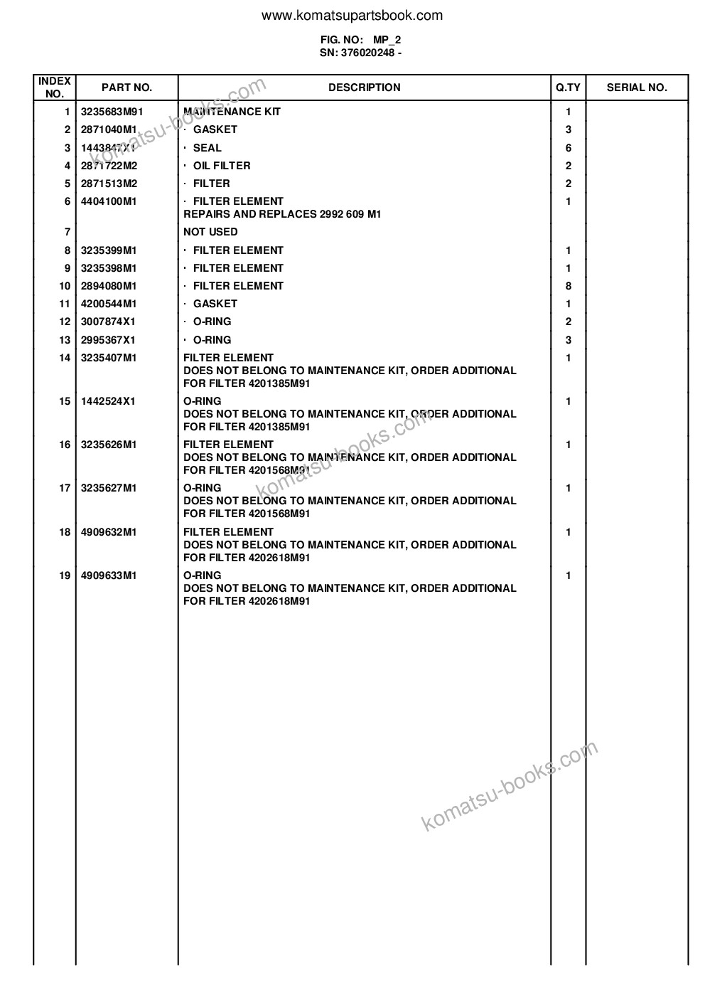 Komatsu 70e s/n 376020001 - up Ersatzteilkatalog Titelseite Seite 7