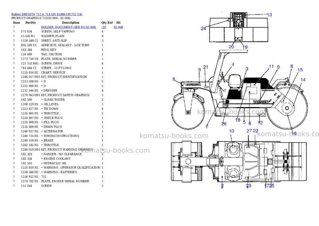 Komatsu 712 & 714 s/n 61880-up Parts catalog cover Komatsu 712 & 714 s/n 61880-up Parts catalog cover