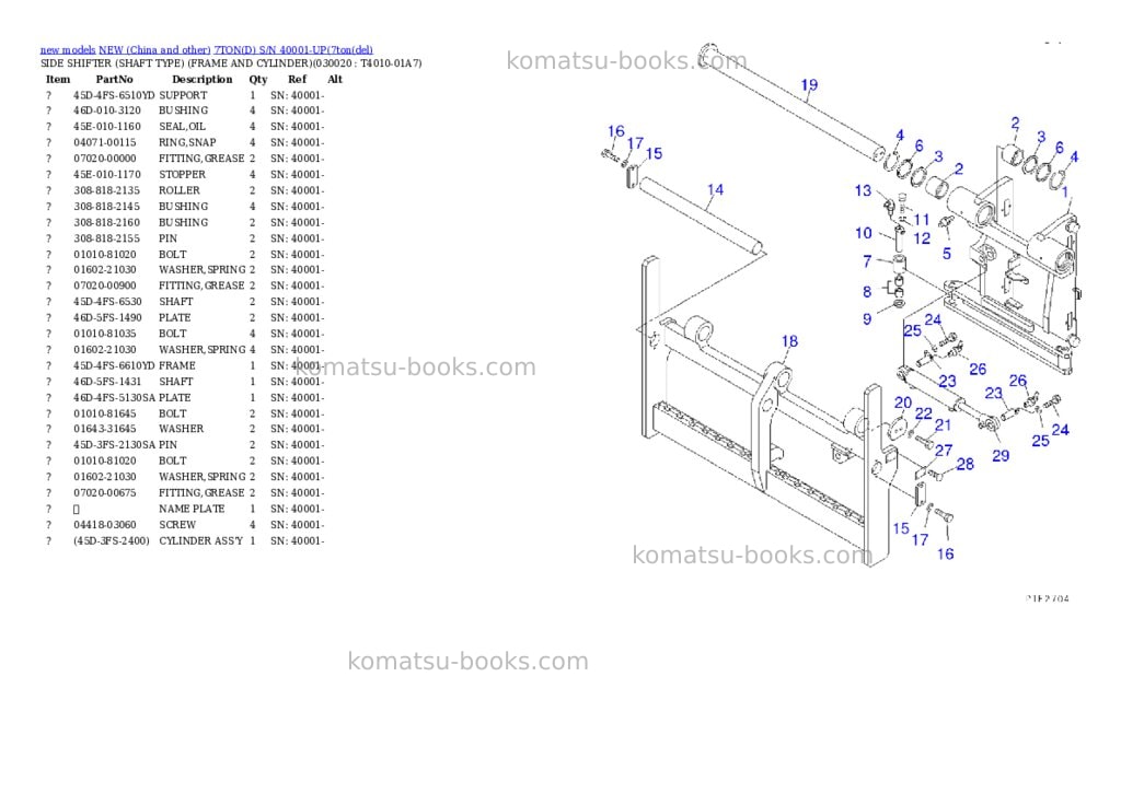 Komatsu 7tond s/n 40001-up Parts catalog cover Komatsu 7tond s/n 40001-up Parts catalog cover