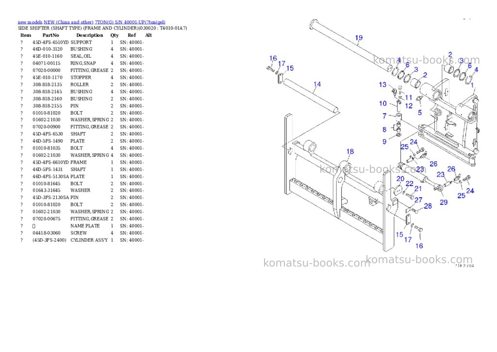 Komatsu 7tong s/n 40001-up Parts catalog cover Komatsu 7tong s/n 40001-up Parts catalog cover