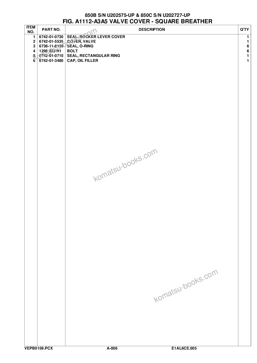 Komatsu 850b s/n u202575-up & 850c s/n u202727-up Parts catalog cover Page 9
