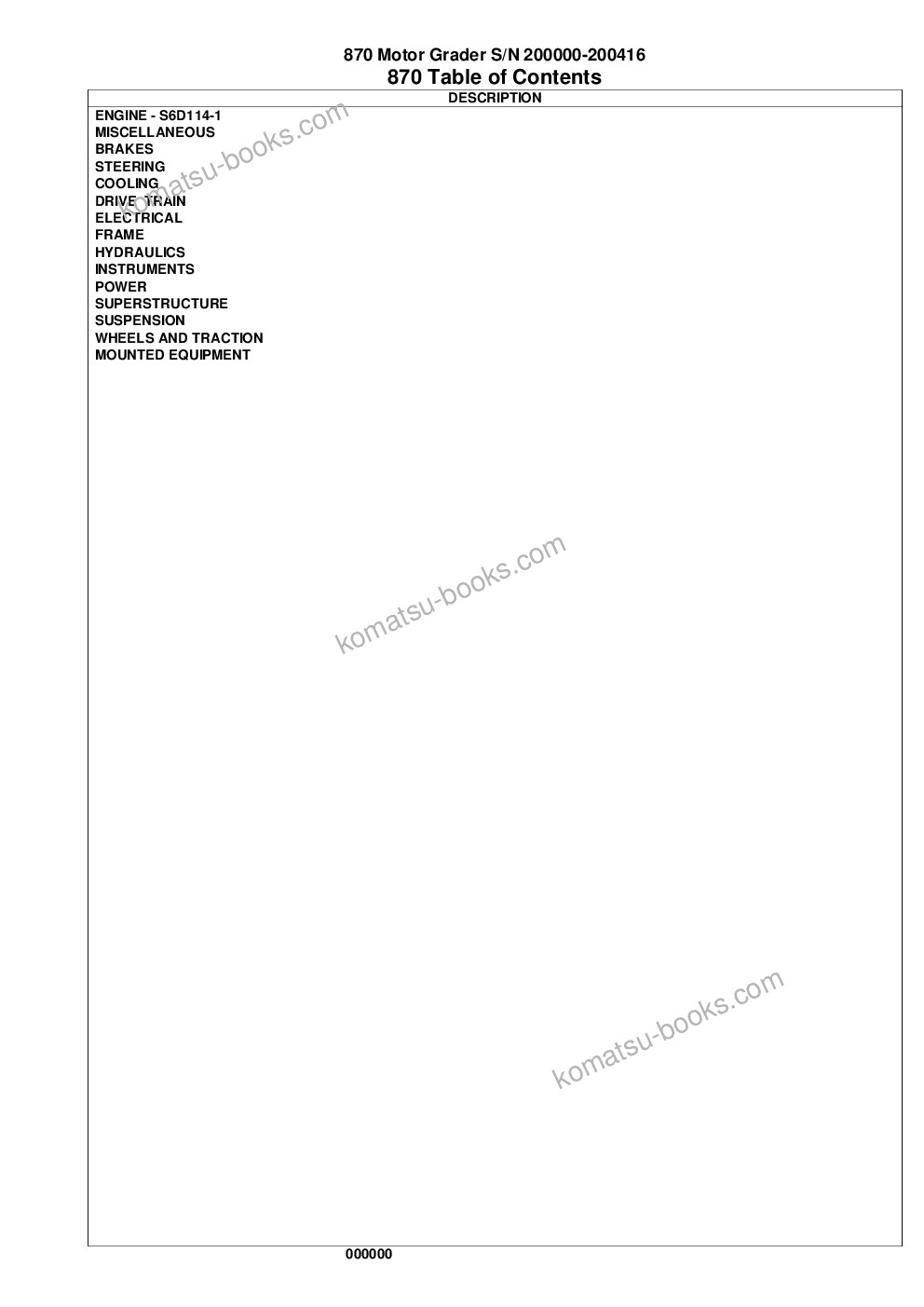 Komatsu 870 s/n u200000-u200416 Parts catalog cover Page 2 Komatsu 870 s/n u200000-u200416 Parts catalog cover Page 2