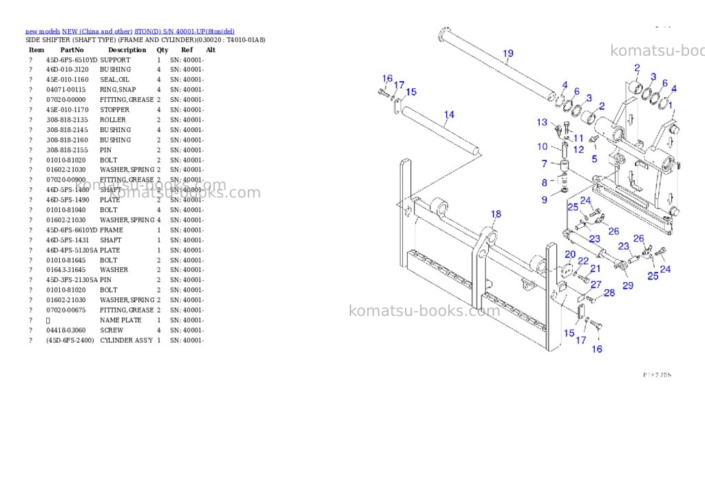 Komatsu 8tond s/n 40001-up Parts catalog cover