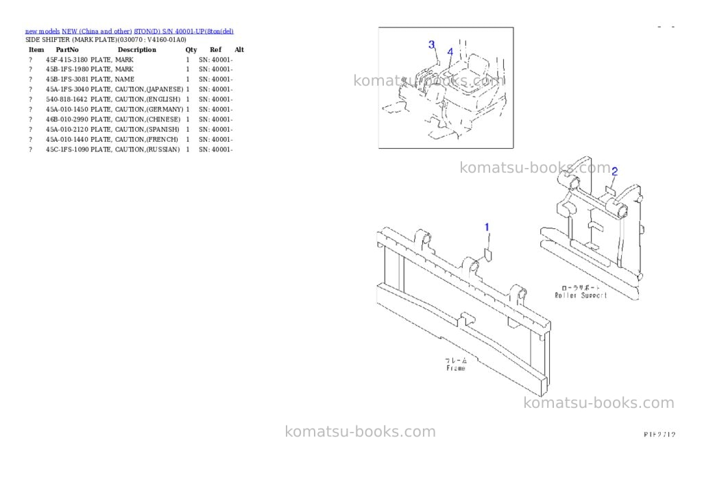 Komatsu 8tond s/n 40001-up Parts catalog cover Page 6