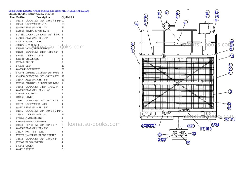 Komatsu afe32-aa 830e s/n 31807 mt. thorley Parts catalog cover Komatsu afe32-aa 830e s/n 31807 mt. thorley Parts catalog cover