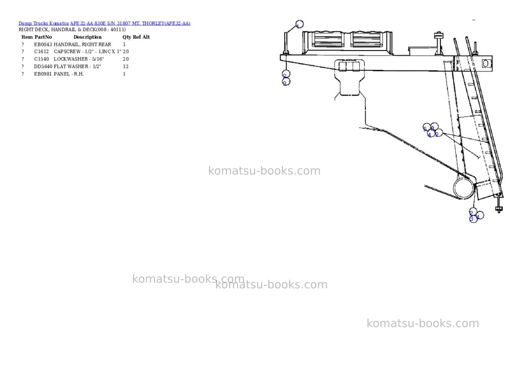 Komatsu afe32-aa 830e s/n 31807 mt. thorley Parts catalog cover Page 4 Komatsu afe32-aa 830e s/n 31807 mt. thorley Parts catalog cover Page 4