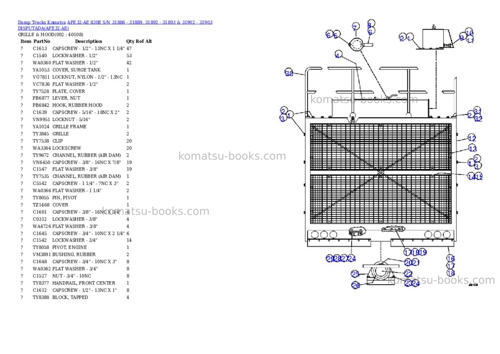 Komatsu afe32-ae 830e s/n 31886 - 31889, 31892 - 31893 & 31902 - 31903 disputada Parts catalog cover