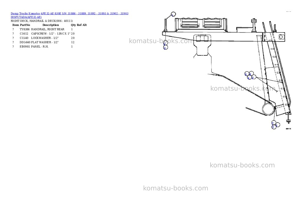 Komatsu afe32-ae 830e s/n 31886 - 31889, 31892 - 31893 & 31902 - 31903 disputada Parts catalog cover Page 3