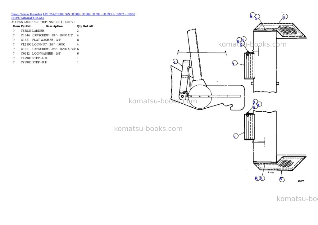 Komatsu afe32-ae 830e s/n 31886 - 31889, 31892 - 31893 & 31902 - 31903 disputada Parts catalog cover Page 7