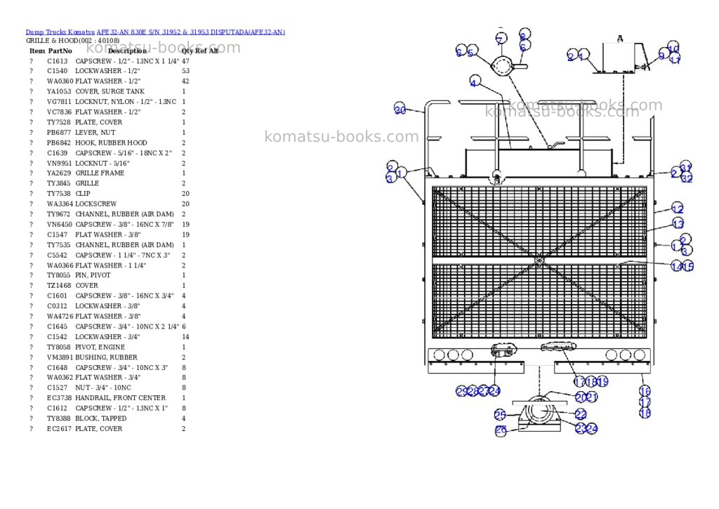 Komatsu afe32-an 830e s/n 31952 & 31953 disputada Parts catalog cover