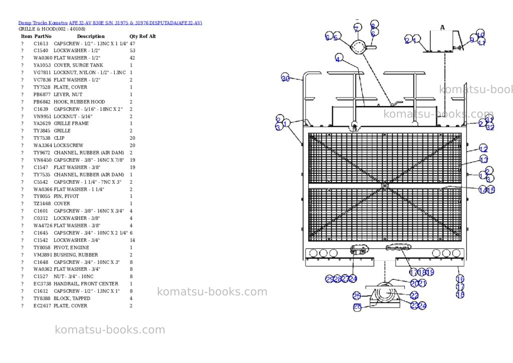 Komatsu afe32-av 830e s/n 31975 & 31976 disputada Parts catalog cover Komatsu afe32-av 830e s/n 31975 & 31976 disputada Parts catalog cover