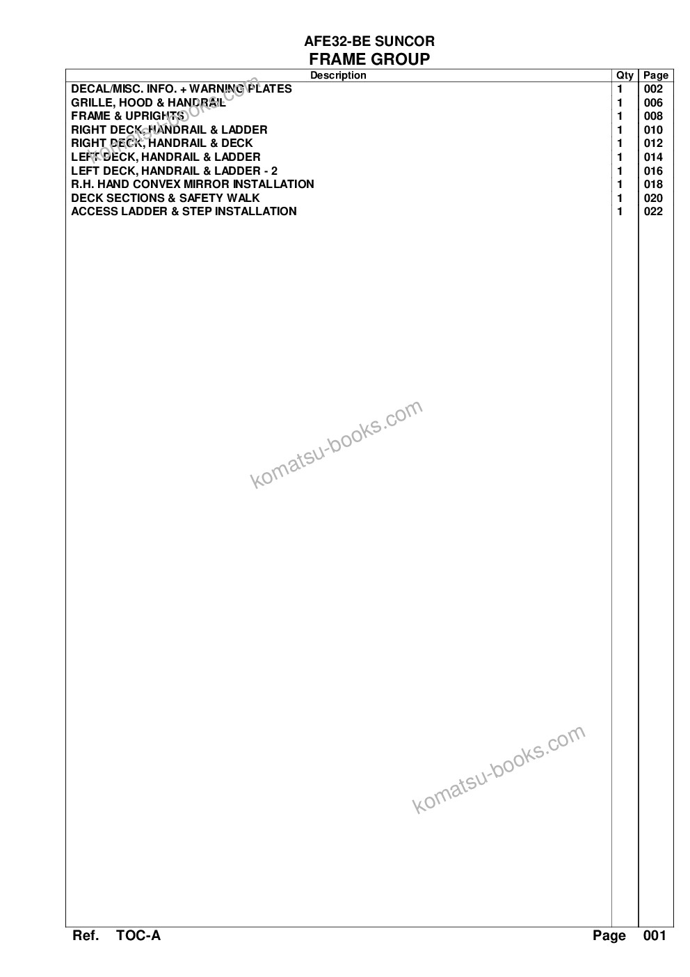Komatsu afe32-be 830e s/n 32019 & 32123-32129 suncor Parts catalog cover Page 3 Komatsu afe32-be 830e s/n 32019 & 32123-32129 suncor Parts catalog cover Page 3