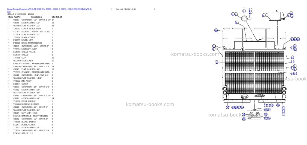 Komatsu afe32-bf 830e s/n 32096 - 32102 & 32135 - 32139 escondida Parts catalog cover