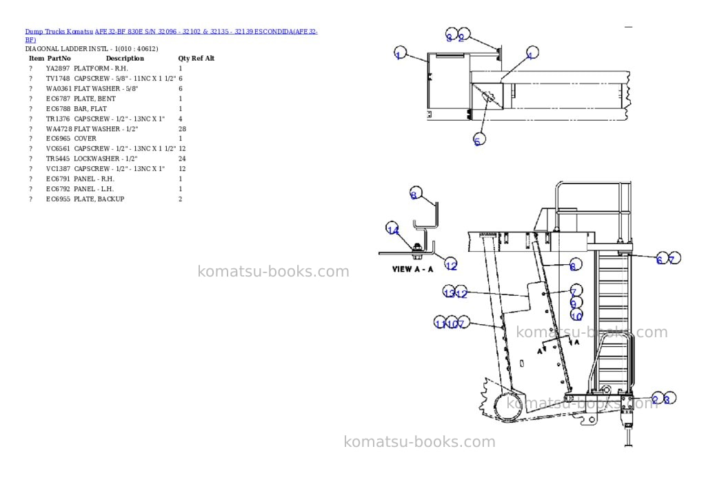 Komatsu afe32-bf 830e s/n 32096 - 32102 & 32135 - 32139 escondida Parts catalog cover Page 5