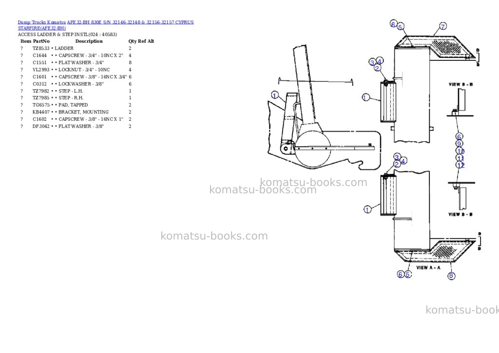 Komatsu afe32-bh 830e s/n 32146-32148 & 32156-32157 cyprus starfire Parts catalog cover Page 2 Komatsu afe32-bh 830e s/n 32146-32148 & 32156-32157 cyprus starfire Parts catalog cover Page 2