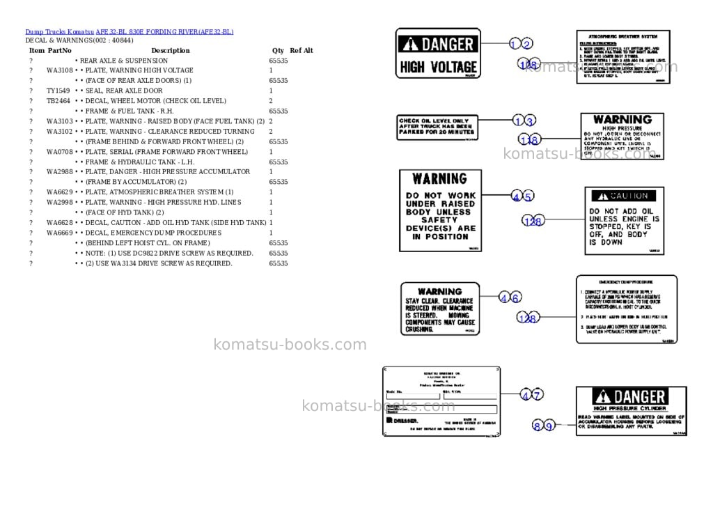 Komatsu afe32-bl 830e fording river Parts catalog cover Komatsu afe32-bl 830e fording river Parts catalog cover