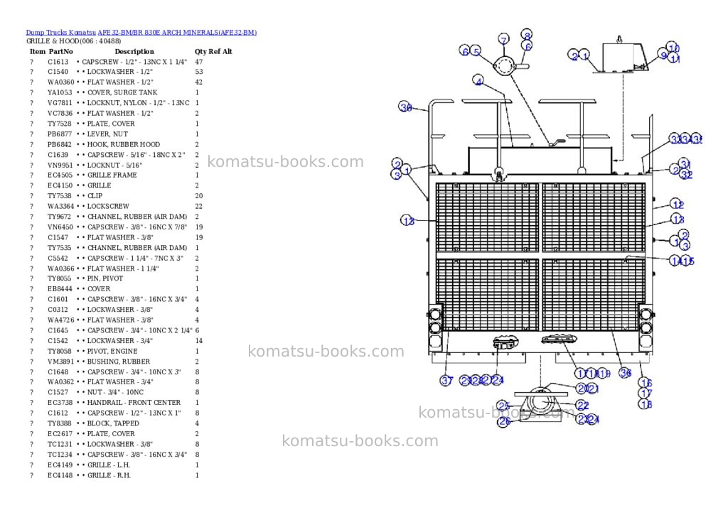 Komatsu afe32-bm/br 830e arch minerals Parts catalog cover Komatsu afe32-bm/br 830e arch minerals Parts catalog cover